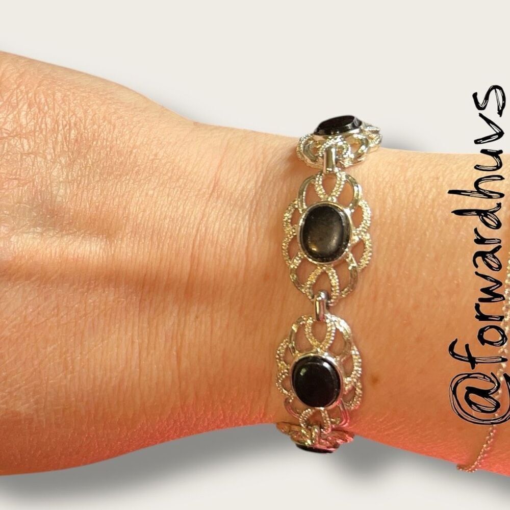 Sarah Coventry “ Black Reflections” 1970’s Era Black Lucite Silver-Tone Bracelet